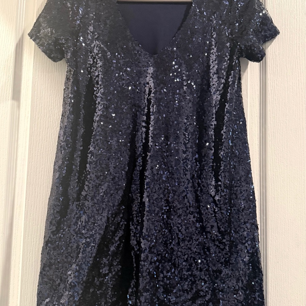 Lulu's Midnight Blue Sequin V-Neck Dress